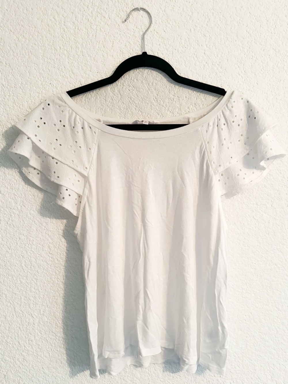 Candie's White Eyelet Ruffle Sleeve Crop Top